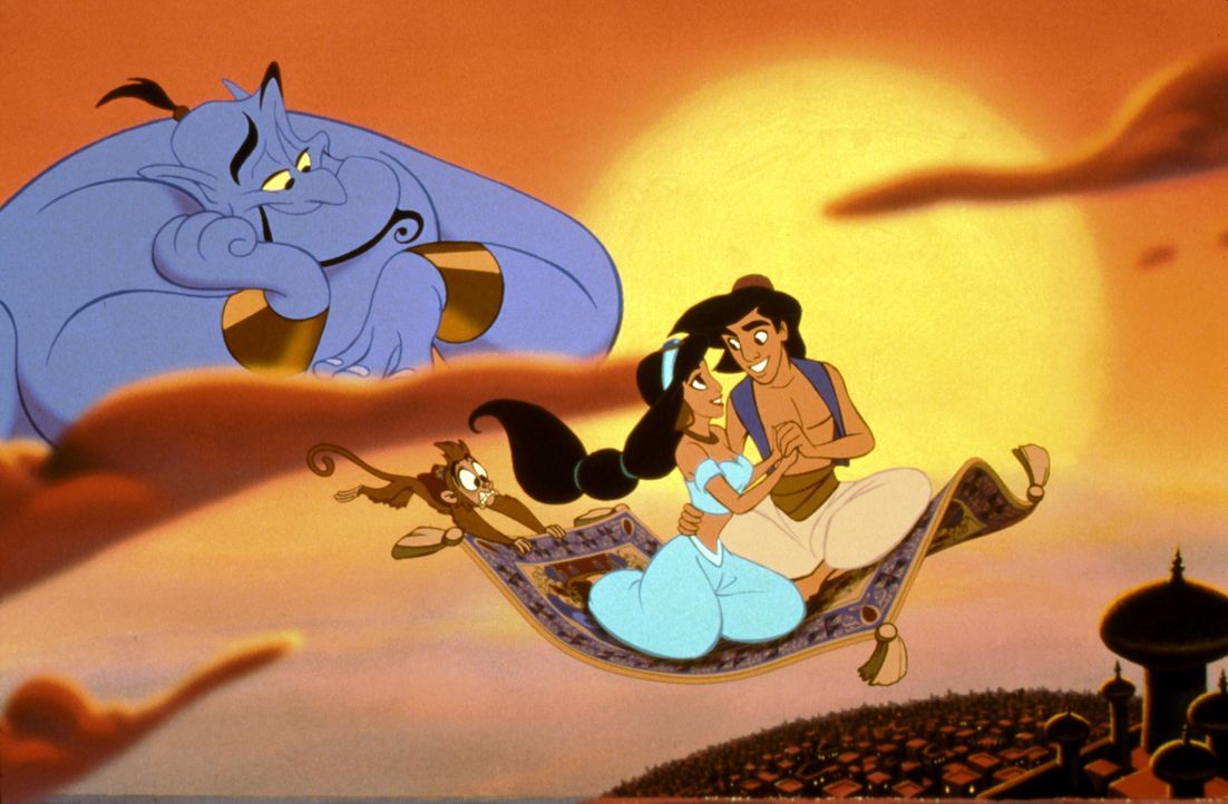 (v.l.n.r.) Dschinni; Abu; Jasmin; Aladdin - Bildquelle: The Walt Disney Company