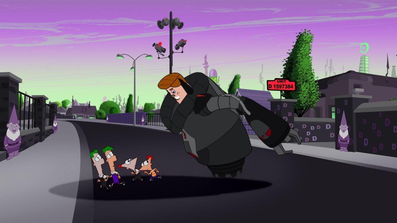 Phineas und Ferb müssen in der 2. Dimension gegen gefährliche Monster und bizarre Roboterarmeen kämpfen ... - Bildquelle: Disney