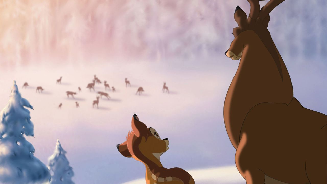 Bambi (l.) versucht sich nach dem Tod der Mutter den Respekt seines Vaters (r.) zu verschaffen, doch wird es ihm gelingen? - Bildquelle: Disney  All rights reserved