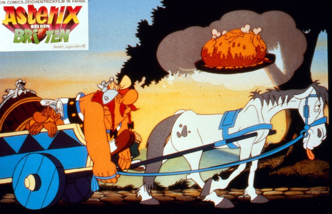 Alarmiert von seinem Vetter Teefax macht sich Asterix (l.) zusammen mit Obelix (r.) auf den Weg nach Britannien. Doch der Weg ist weit und Obelix se... - Bildquelle: Jugendfilm-Verleih GmbH
