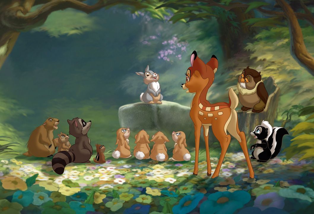 Zusammen mit seinen Freunden will Bambi (3.v.r.) seinen Vater beweisen, dass er mehr ist als nur ein feiges, kleines Rehkitz ... - Bildquelle: Disney  All rights reserved