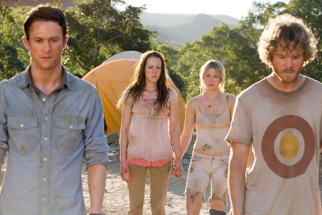 Die erste Begeisterung über den spontanen Urwaldtrip ist bei (v.l.n.r.) Jeff (Jonathan Tucker,), Amy (Jena Malone), Stacy (Laura Ramsey) und Eric (S... - Bildquelle: Vince Valitutti 2008 DreamWorks LLC. All Rights Reserved.