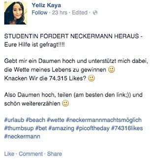 Facebook-Post über Neckermann-Wette