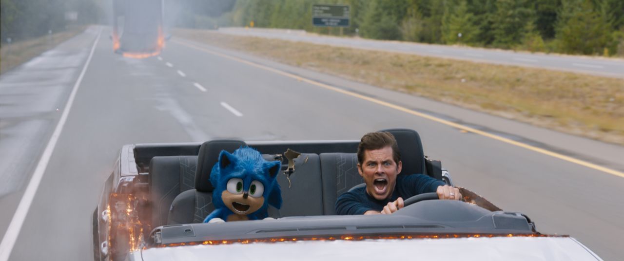Sonic (l.); Tom Wachowski (James Marsden, r.) - Bildquelle: (2021) Paramount Pictures and Sega of America, Inc. All Rights Reserved