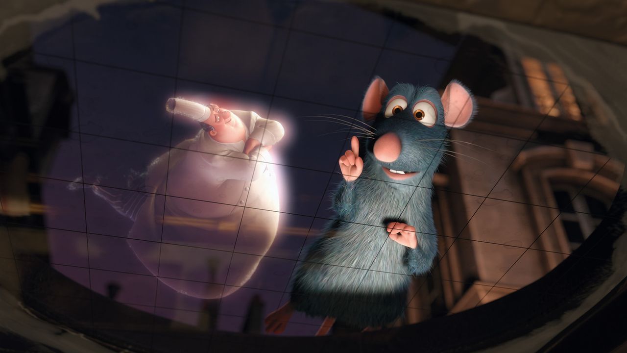 Der Geist des verstorbenen Sternekochs Gusteau (l.) führt Remy (r.) zu seinem Restaurant in Paris, das er zu Lebzeiten erfolgreich geführt hat ... - Bildquelle: Disney/Pixar.  All rights reserved