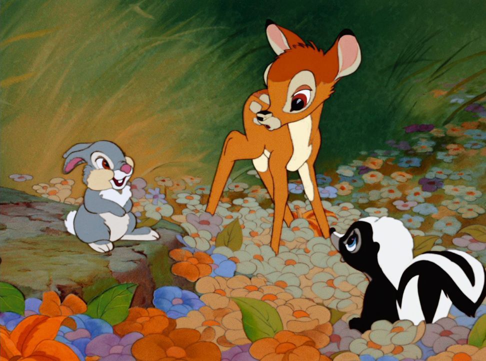 Gemeinsam erleben Klopfer (l.), Bambi (M.) und Blume (r.) viele aufregende Abenteuer im Wald ... - Bildquelle: Disney