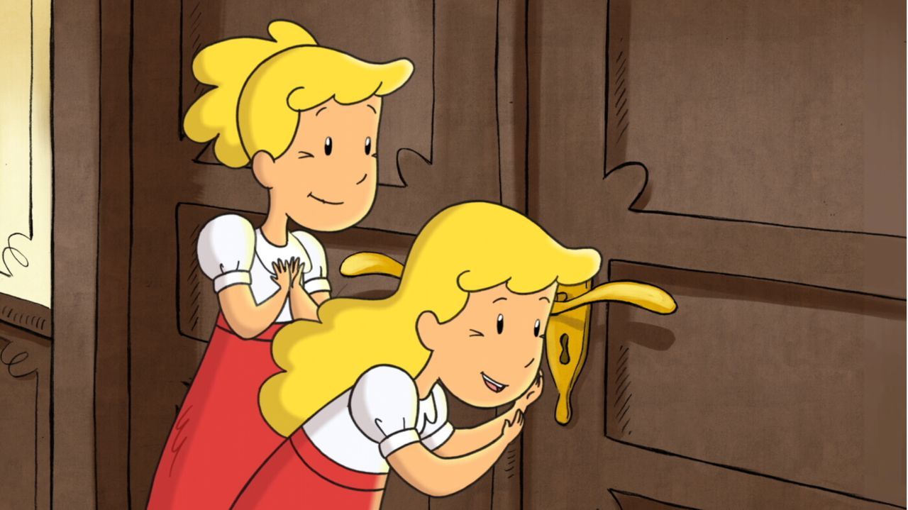 In einem Ferienheim am Bühlsee stehen sich plötzlich die zwei kleinen Mädchen Luise und Lotte gegenüber. Sie gleichen einander aufs Haar, und ahnen... - Bildquelle: Warner Brothers International Television Distribution Inc.