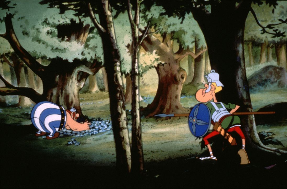 Als Obelix, (l.) erfährt, dass seine Angebetete bereits in festen Händen ist, ja ihre wahre Liebe sie auch noch im Dorf besuchen kommt, bricht ihm d... - Bildquelle: Jugendfilm-Verleih GmbH