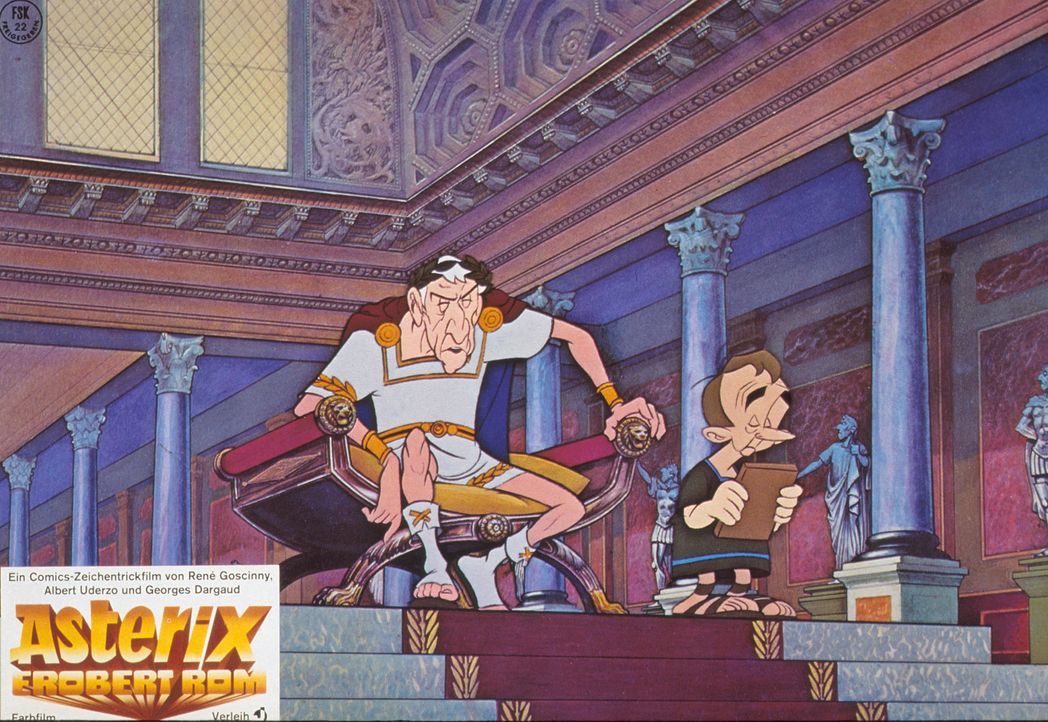 Cäsar (l.) am Ende - Seine Wettkampfaufsicht Pupus (r.) erklärt gerade, dass Asterix und Obelix alle Aufgaben gelöst haben - Cäsar, wirf hin ... - Bildquelle: Jugendfilm-Verleih GmbH