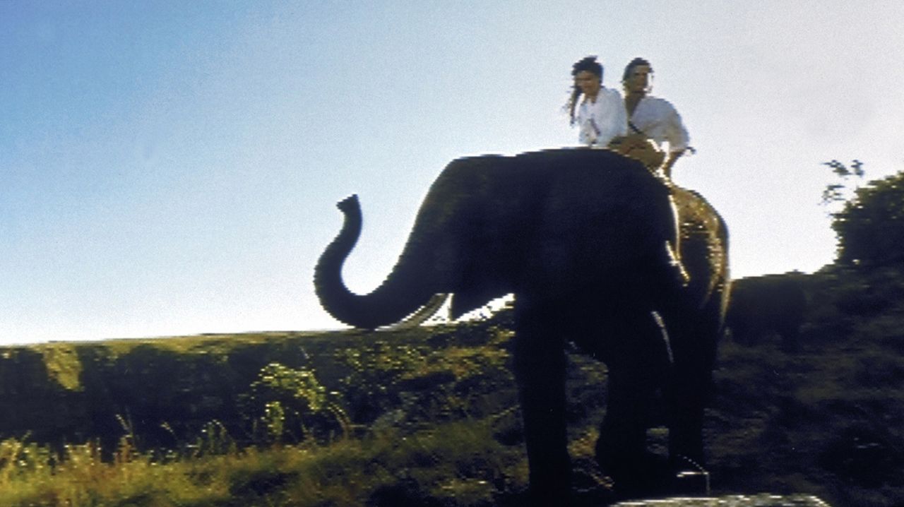 Auf dem Rücken eines braven Elefanten trotzen Tarzan (Casper Van Dien, hinten) und Jane (Jane March, vorne) allen Gefahren ... - Bildquelle: VCL Communications