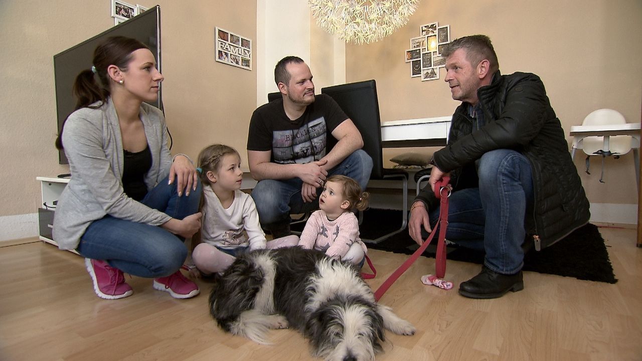 Hundetrainer Dirk Lenzen (r.) besucht mit Familie Zieglerskis drei Hundezüchter, um den geeigneten Hund zu finden ... - Bildquelle: SAT.1