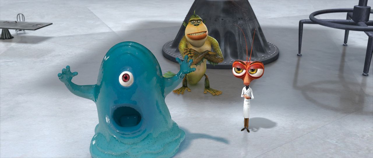 Stehen Gigantika im Kampf gegen böse Aliens bei: B.O.B. (l.), Missing Link (M.) und Dr. Kakerlake (r.) ... - Bildquelle: TM and   2008 by DreamWorks Animation LLC. All rights reserved.