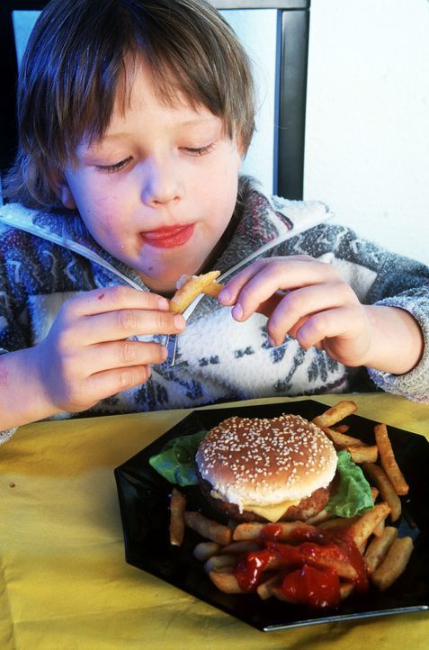 Junge isst einen Burger mit Pommes - Bildquelle: dpa-gms